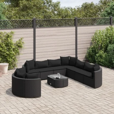 Gartensofa-Set und Kissen, 10-teilig, aus schwarzem Kunststoff-Rattan. von , Gartensets - Ref: Foro24-3308411, Preis: 734,20 ...