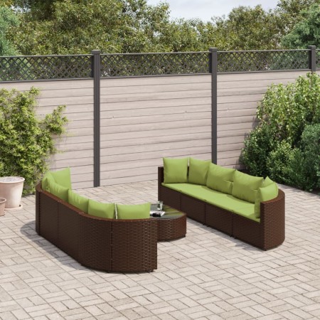Set de sofás de jardín 9 pzas y cojines ratán sintético marrón de , Conjuntos de jardín - Ref: Foro24-3308430, Precio: 747,82...