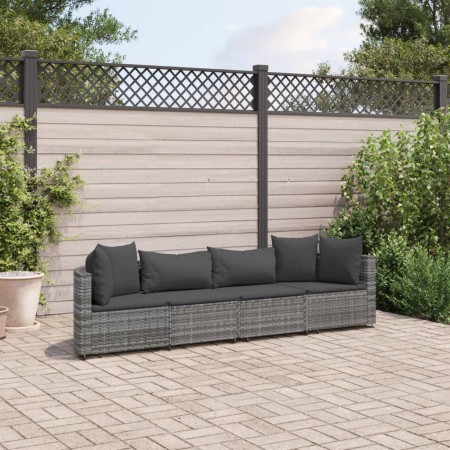 Set de sofás de jardín 4 pzas y cojines ratán sintético gris de , Conjuntos de jardín - Ref: Foro24-3308458, Precio: 274,21 €...