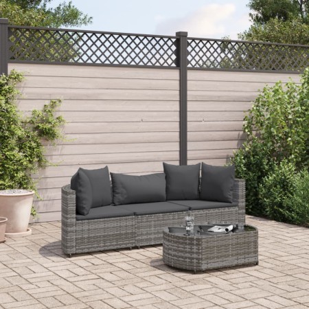 Set de sofás de jardín 4 pzas y cojines ratán sintético gris de , Conjuntos de jardín - Ref: Foro24-3308362, Precio: 250,78 €...