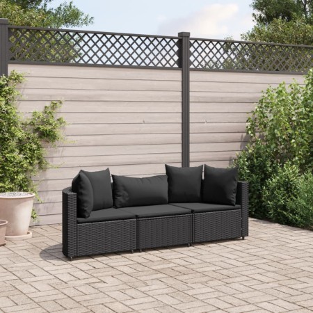 Set de sofás de jardín con cojines 3 pzas ratán sintético negro de , Conjuntos de jardín - Ref: Foro24-3308451, Precio: 231,1...
