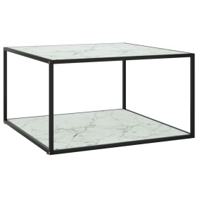Mesa de centro negra con vidrio de mármol blanco 40x40x50 cm en Mesas de centro | Comprar online en Foru.es