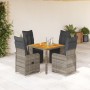 Mesita y sillas jardín 5 pzas y cojines ratán sintético gris de , Conjuntos de jardín - Ref: Foro24-3277158, Precio: 652,80 €...