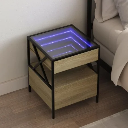 Mesita de noche con Infinity LED roble Sonoma 40x40x51 cm de , Mesitas de noche - Ref: Foro24-3284102, Precio: 76,71 €, Descu...