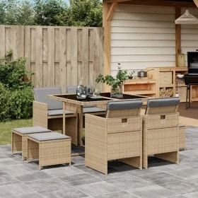Set comedor de jardín 9 pzas con cojines ratán sintético beige de , Conjuntos de jardín - Ref: Foro24-3277727, Precio: 462,61...
