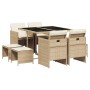 Set comedor de jardín 9 pzas con cojines ratán sintético beige de , Conjuntos de jardín - Ref: Foro24-3210598, Precio: 374,87...