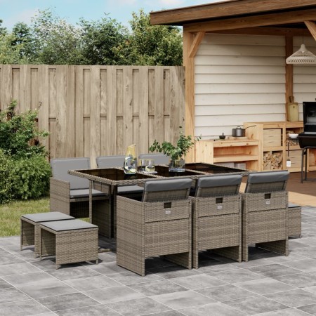 Set de comedor de jardín 11 pzas y cojines ratán sintético gris de , Conjuntos de jardín - Ref: Foro24-3210608, Precio: 554,3...