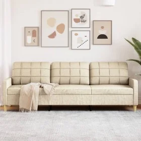 Sofá de 3 plazas de tela color crema 210 cm de , Sofás - Ref: Foro24-4007416, Precio: 307,79 €, Descuento: %