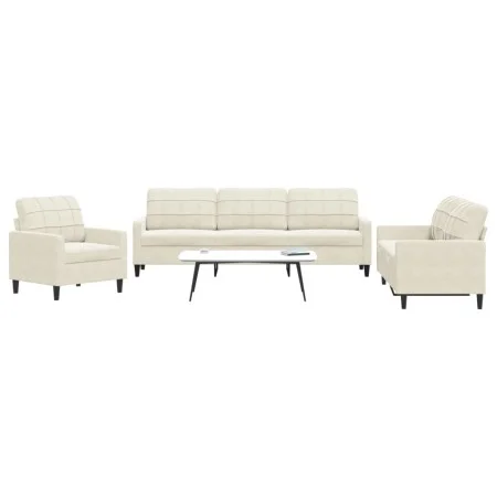 3-piece cream velvet sofa set with cushions by , Sofas - Ref: Foro24-3278439, Price: 707,60 €, Discount: %