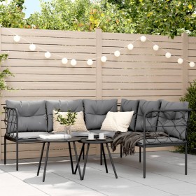 Sofá de jardín con cojines forma de L acero y textileno negro de , Sofás de exterior - Ref: Foro24-4008110, Precio: 344,64 €,...
