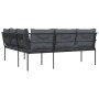 Sofá de jardín con cojines forma de L acero y textileno negro de , Sofás de exterior - Ref: Foro24-4008110, Precio: 344,64 €,...