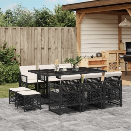 Set de comedor jardín 11 pzas con cojines ratán sintético negro de , Conjuntos de jardín - Ref: Foro24-3210786, Precio: 476,2...