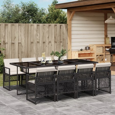 Set de comedor de jardín 9 pzas y cojines ratán sintético negro de , Conjuntos de jardín - Ref: Foro24-3210738, Precio: 519,8...