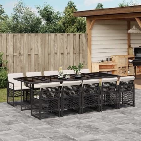 Set de comedor jardín 11 pzas con cojines ratán sintético negro de , Conjuntos de jardín - Ref: Foro24-3210750, Precio: 695,2...