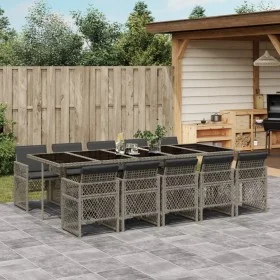 Set de comedor de jardín 11 pzas y cojines ratán sintético gris de , Conjuntos de jardín - Ref: Foro24-3210752, Precio: 797,3...