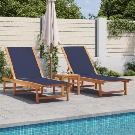 Tumbonas 2 uds con mesa madera maciza acacia y textileno azul de , Tumbonas - Ref: Foro24-3279254, Precio: 354,26 €, Descuent...