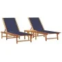 2 sun loungers with solid acacia wood table and blue textilene by , Loungers - Ref: Foro24-3279254, Price: 354,26 €, Discount: %