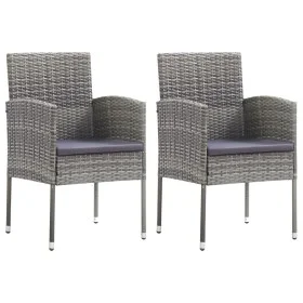 Sillas de jardín con cojines grises 2 uds ratán sintético gris de , Sillas de jardín - Ref: Foro24-318725, Precio: 103,41 €, ...