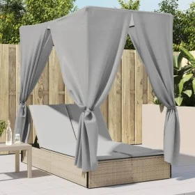 Double sun lounger with roof and beige synthetic rattan curtains by , Loungers - Ref: Foro24-368075, Price: 318,29 €, Discoun...