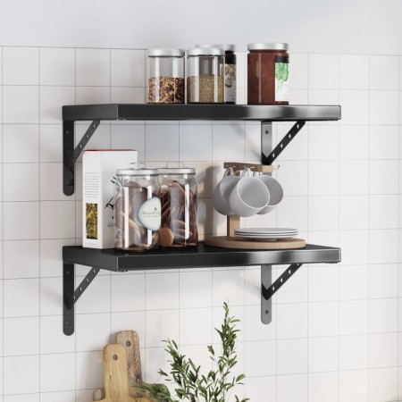 Estantes de pared 2 uds acero inoxidable negro 50x30x3 cm de , Estantes y estanterías - Ref: Foro24-30294, Precio: 42,50 €, D...