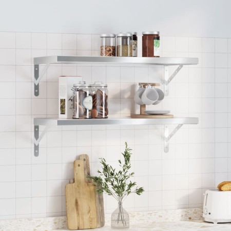 Estantes de pared 2 uds acero inoxidable plateado 75x30x3 cm de , Estantes y estanterías - Ref: Foro24-30282, Precio: 61,53 €...