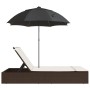 Tumbona doble con cojines y sombrilla ratán sintético marrón de , Tumbonas - Ref: Foro24-368082, Precio: 260,95 €, Descuento: %