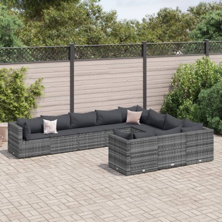 Set de sofás de jardín y cojines 10 pzas ratán sintético gris de , Conjuntos de jardín - Ref: Foro24-3308330, Precio: 687,63 ...