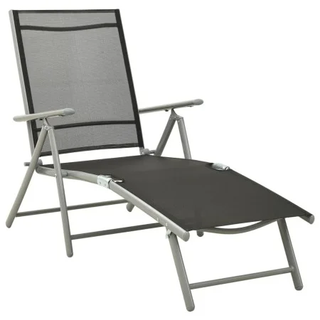 Black and silver textilene and aluminum folding lounger by vidaXL, Loungers - Ref: Foro24-312191, Price: 99,17 €, Discount: %