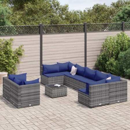 Set de sofás de jardín y cojines 10 pzas ratán sintético gris de , Conjuntos de jardín - Ref: Foro24-3308311, Precio: 638,53 ...