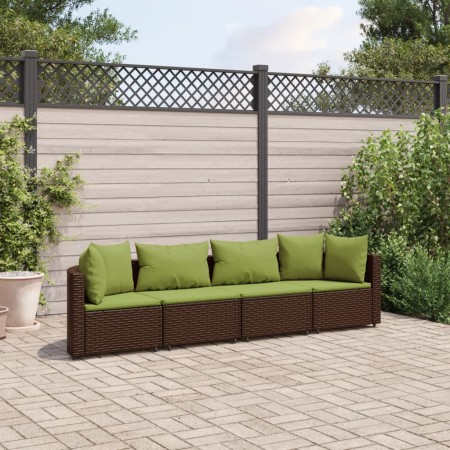 Set de sofás de jardín 4 pzas y cojines ratán sintético marrón de , Conjuntos de jardín - Ref: Foro24-3308462, Precio: 343,92...