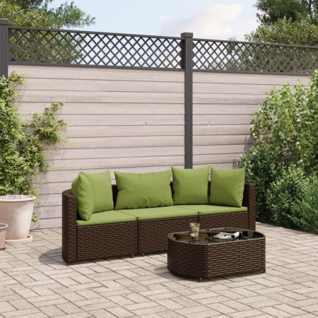 Set de sofás de jardín 4 pzas y cojines ratán sintético marrón de , Conjuntos de jardín - Ref: Foro24-3308366, Precio: 335,50...