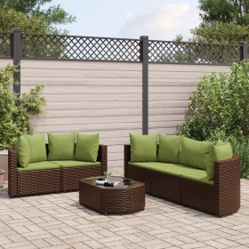 Set sofás de jardín 6 piezas y cojines ratán sintético marrón de , Conjuntos de jardín - Ref: Foro24-3308422, Precio: 539,09 ...