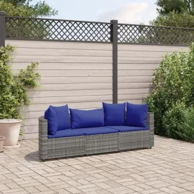 Set de sofá de jardín 3 pzas y cojines ratán sintético gris de , Conjuntos de jardín - Ref: Foro24-3308455, Precio: 209,22 €,...