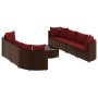 Set de sofás de jardín 9 pzas y cojines ratán sintético marrón de , Conjuntos de jardín - Ref: Foro24-3308429, Precio: 587,53...