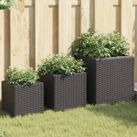Jardineras 3 unidades ratán sintético negro de , Maceteros y jardineras - Ref: Foro24-366395, Precio: 82,96 €, Descuento: %