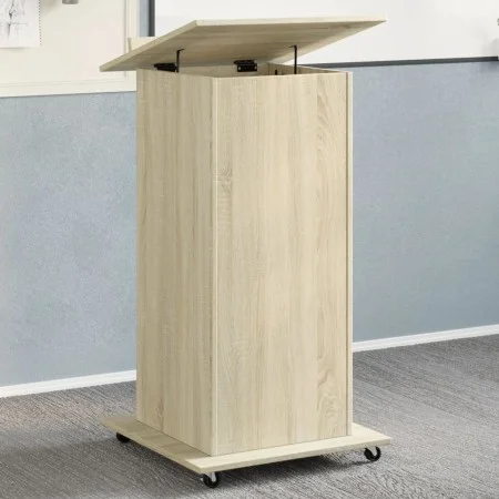 Atril con ruedas y cajón madera roble Sonoma 55x55x107 cm de , Escritorios - Ref: Foro24-848026, Precio: 141,61 €, Descuento: %