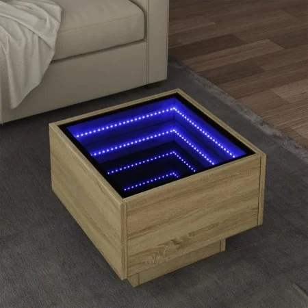 Mesa auxiliar con LED madera ingeniería roble Sonoma 40x40x30cm de , Mesas de centro - Ref: Foro24-847499, Precio: 62,91 €, D...