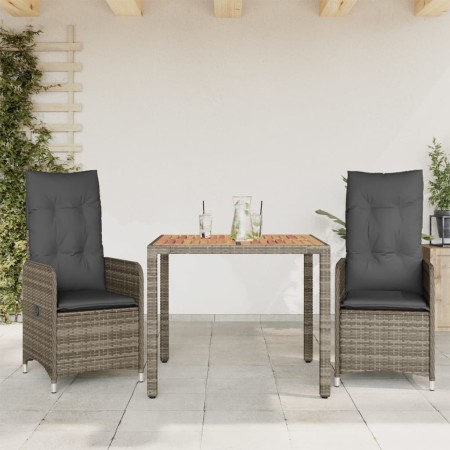 Mesita y sillas jardín 3 pzas y cojines ratán sintético gris de , Conjuntos de jardín - Ref: Foro24-3277019, Precio: 313,83 €...