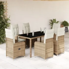 Set de mesa y sillas de jardín 7 pzas y cojines ratán PE beige de , Conjuntos de jardín - Ref: Foro24-3277099, Precio: 853,10...