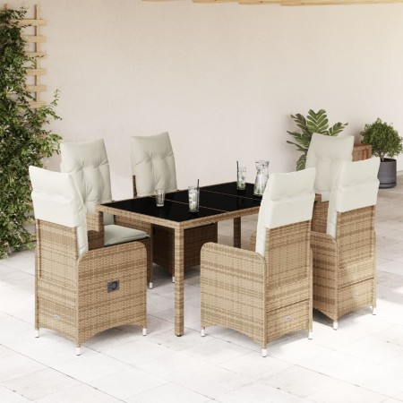 Set de mesa y sillas de jardín 7 pzas y cojines ratán PE beige de , Conjuntos de jardín - Ref: Foro24-3277099, Precio: 908,96...
