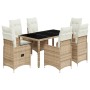 Set de mesa y sillas de jardín 7 pzas y cojines ratán PE beige de , Conjuntos de jardín - Ref: Foro24-3277099, Precio: 908,96...