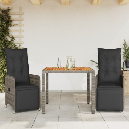 Mesita y sillas jardín 3 pzas y cojines ratán sintético gris de , Conjuntos de jardín - Ref: Foro24-3277157, Precio: 372,75 €...
