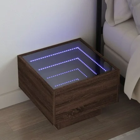 Mesita de noche con Infinity LED marrón roble 40x40x30 cm de , Mesitas de noche - Ref: Foro24-3284069, Precio: 61,43 €, Descu...