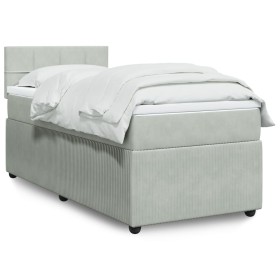 Cama box spring con colchón terciopelo gris claro 100x200 cm de , Camas y somieres - Ref: Foro24-3287662, Precio: 365,69 €, D...