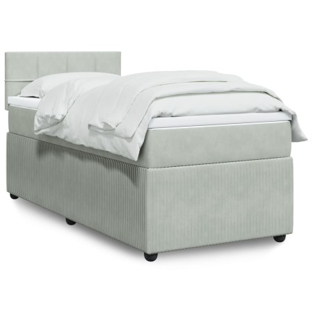 Cama box spring con colchón terciopelo gris claro 100x200 cm de , Camas y somieres - Ref: Foro24-3287662, Precio: 365,69 €, D...