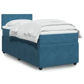 Box spring bed with blue velvet mattress 100x200 cm by , Beds and slatted bases - Ref: Foro24-3287660, Price: 345,90 €, Disco...