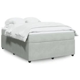 Box spring bed with light gray velvet mattress 140x190 cm by , Beds and slatted bases - Ref: Foro24-3285638, Price: 451,94 €,...