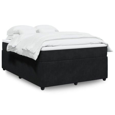 Cama box spring con colchón terciopelo negro 140x200 cm de , Camas y somieres - Ref: Foro24-3285646, Precio: 504,63 €, Descue...