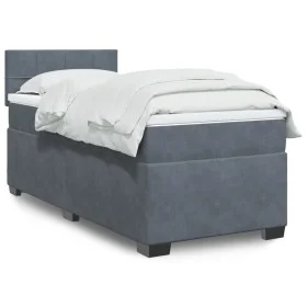 Single box spring bed with dark gray velvet mattress by , Beds and slatted bases - Ref: Foro24-3288770, Price: 326,23 €, Disc...