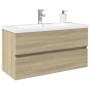 Set de mueble de baño 2 piezas cerámica y madera de ingeniería de , Muebles de baño - Ref: Foro24-3307660, Precio: 226,62 €, ...
